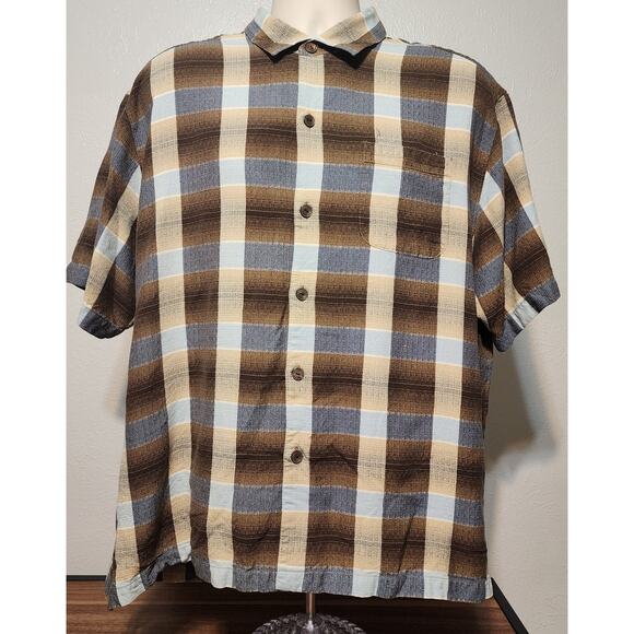 Tommy Bahama Button-up Shirt Plaid Size XL 100% Silk Short Sleeve - Picture 1 of 6